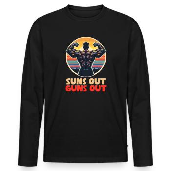 Den Bizeps beugen, die Sonne raus, die Waffen raus - Männer Premium Bio Langarmshirt - Schwarz - Vorne - Nico (187cm)