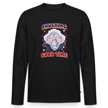Écailler les huîtres bon temps - T-shirt manches longues Premium bio Homme - noir - Devant - Nico (187cm)