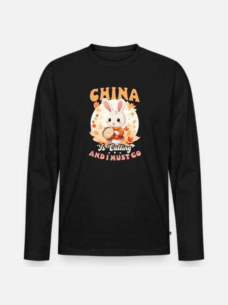 Chinese China Calling - Men's Premium Organic Long Sleeve Shirt - black