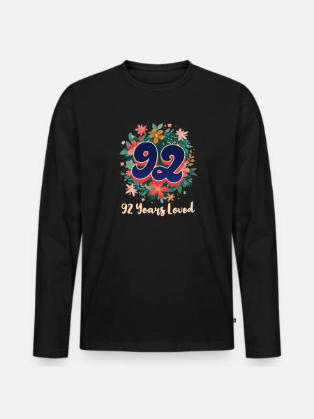 92nd Birthday 92 Years Loved - Men's Premium Organic Long Sleeve Shirt - black