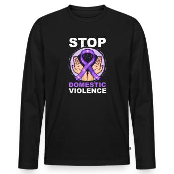 Häusliche Gewalt Stoppen Sie häusliche Gewalt - Männer Premium Bio Langarmshirt - Schwarz - Vorne - Nico (187cm)