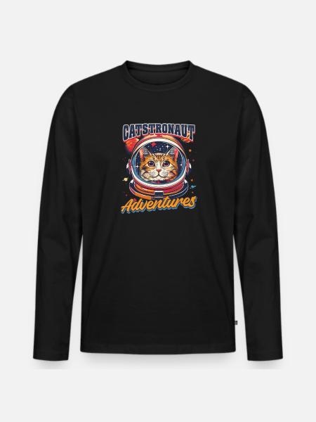 Aventures de Catstronaut Astronaute Chat - T-shirt manches longues Premium bio Homme - noir