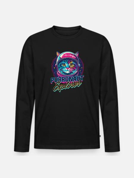 Cat Astronaut Purronaut Explorer - Men's Premium Organic Long Sleeve Shirt - black