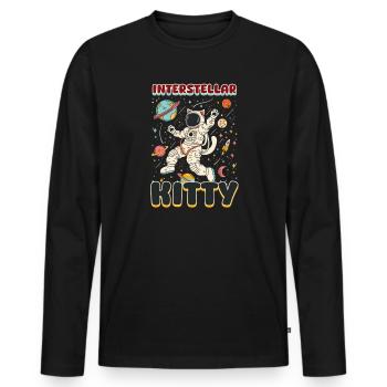 Chat astronaute Interstellar Kitty - T-shirt manches longues Premium bio Homme - noir - Devant - Nico (187cm)