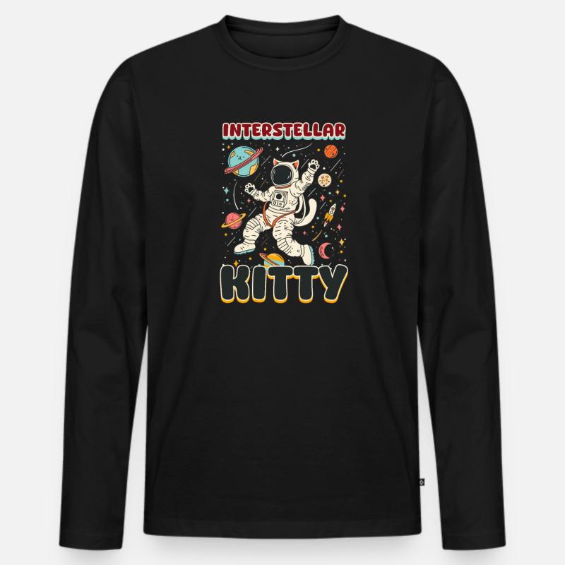 Katze Astronaut Interstellar Kitty - Männer Premium Bio Langarmshirt - Schwarz