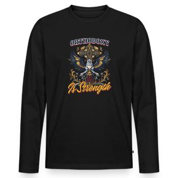 Orthodox Orthodoxy Is Strength - Men's Premium Organic Long Sleeve Shirt - black - Front - Nico (187cm)
