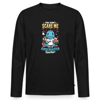 Kindergärtnerin, du erschreckst mich nicht - Männer Premium Bio Langarmshirt - Schwarz - Vorne - Nico (187cm)