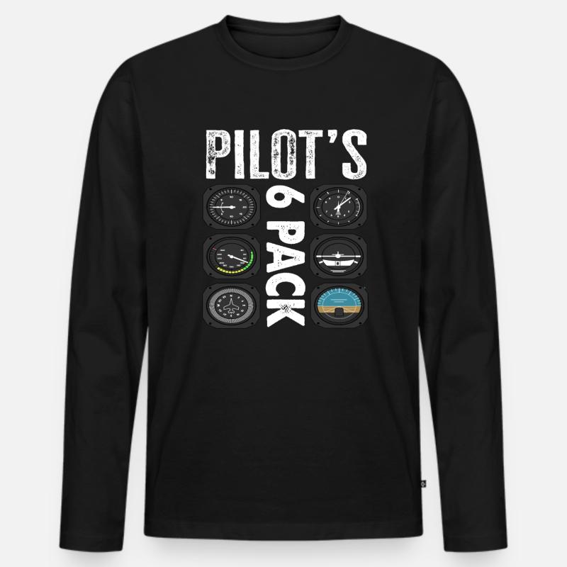 Piloten 6 Pack Lustiges Pilot - Männer Premium Bio Langarmshirt - Schwarz