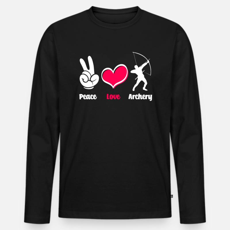 Bogen Friede Liebe Bogenschießen - Männer Premium Bio Langarmshirt - Schwarz