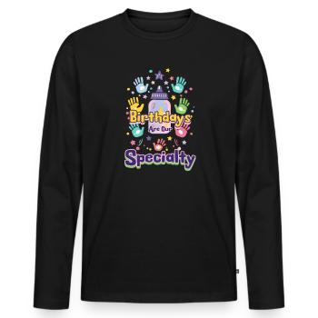 L&D Nurse Birthdays Are Our Specialty - Men's Premium Organic Long Sleeve Shirt - black - Front - Nico (187cm)