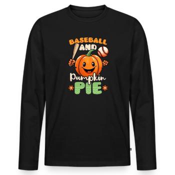 Thanksgiving Baseball, Baseball und Kürbiskuchen - Männer Premium Bio Langarmshirt - Schwarz - Vorne - Nico (187cm)