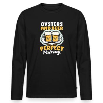 Austernaustern und Bier: Perfekte Kombination - Männer Premium Bio Langarmshirt - Schwarz - Vorne - Nico (187cm)