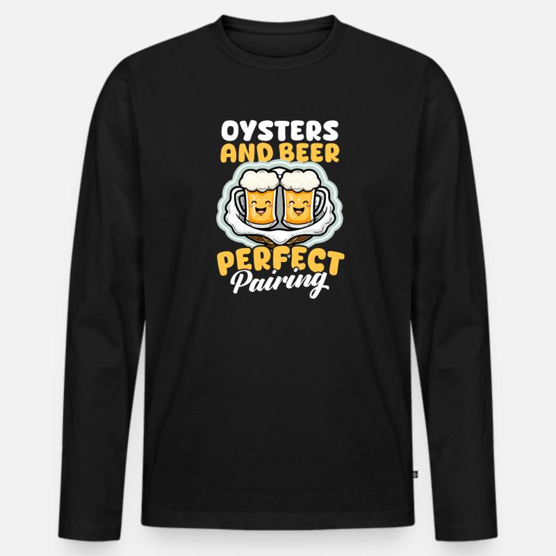 Austernaustern und Bier: Perfekte Kombination - Männer Premium Bio Langarmshirt - Schwarz