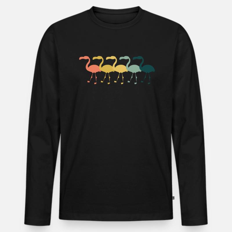Retro Flamingos - Männer Premium Bio Langarmshirt - Schwarz