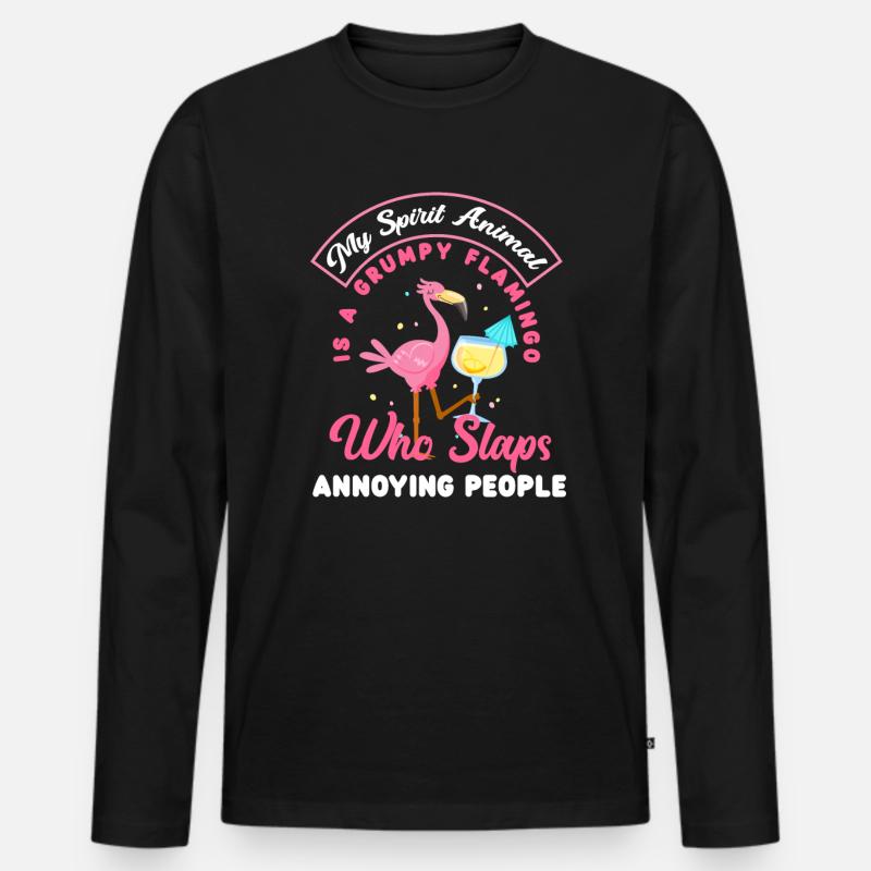 Flamingo Alkohol Spruch - Männer Premium Bio Langarmshirt - Schwarz