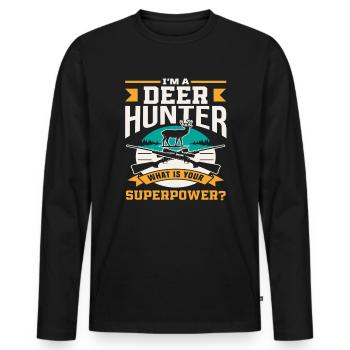 Je suis un chasseur de cerfs, quel est ton superpouvoir - T-shirt manches longues Premium bio Homme - noir - Devant - Nico (187cm)