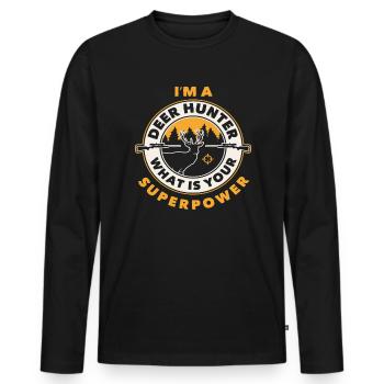 Je suis un chasseur de cerfs, quel est ton superpouvoir - T-shirt manches longues Premium bio Homme - noir - Devant - Nico (187cm)