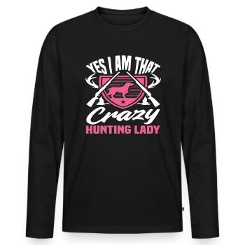 Oui, je suis cette folle chasseuse - T-shirt manches longues Premium bio Homme - noir - Devant - Nico (187cm)
