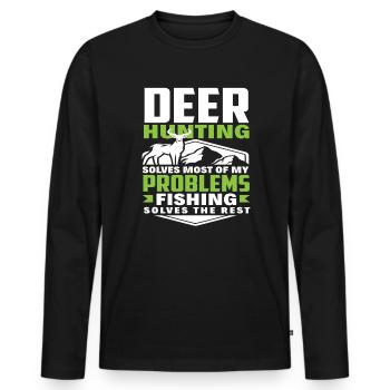 La vraie passion : la chasse et la pêche - Problèmes - T-shirt manches longues Premium bio Homme - noir - Devant - Nico (187cm)