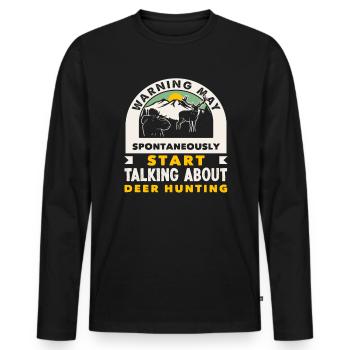 Avertissement : peut parler spontanément de la chasse au chevreuil - T-shirt manches longues Premium bio Homme - noir - Devant - Nico (187cm)