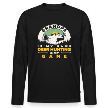 Grand-père est mon nom, la chasse au cerf est mon jeu - T-shirt manches longues Premium bio Homme - noir - Devant - Nico (187cm)