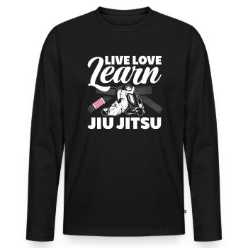 Live Love Learn Jiu Jitsu - Men's Premium Organic Long Sleeve Shirt - black - Front - Nico (187cm)