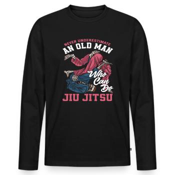 Never underestimate an old man who - Men's Premium Organic Long Sleeve Shirt - black - Front - Nico (187cm)