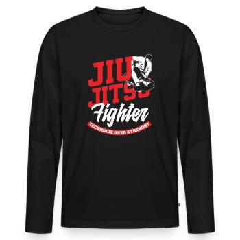 Jiu Jitsu Fighter Technique Over Strength - Men's Premium Organic Long Sleeve Shirt - black - Front - Nico (187cm)