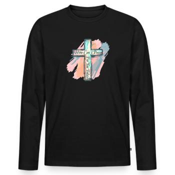 Wie kann ich heute für dich beten? - Männer Premium Bio Langarmshirt - Schwarz - Vorne - Nico (187cm)