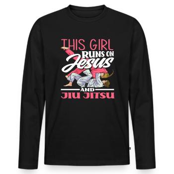 Cette fille vit pour Jésus et le Jiu Jitsu - T-shirt manches longues Premium bio Homme - noir - Devant - Nico (187cm)