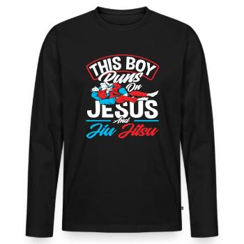 Ce garçon vit pour Jésus et le Jiu Jitsu - T-shirt manches longues Premium bio Homme - noir - Devant - Nico (187cm)