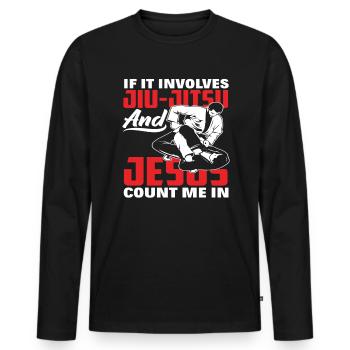 Quand il s'agit de Jiu-Jitsu et de Jésus, je suis là - T-shirt manches longues Premium bio Homme - noir - Devant - Nico (187cm)