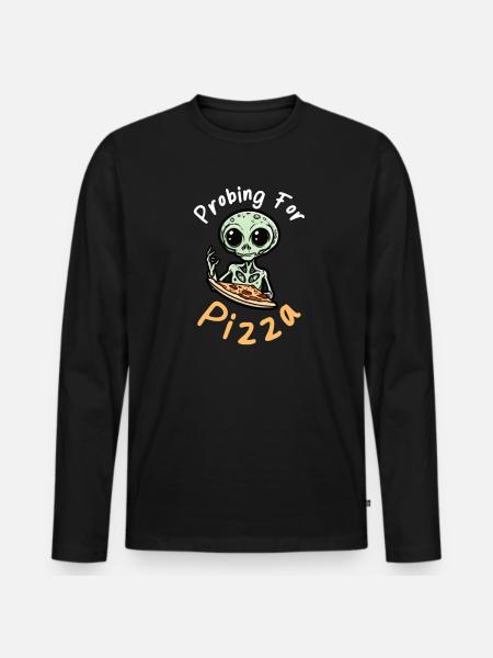 Bortførelse af rumvæsener undersøger pizza - Premium økologisk langærmet T-shirt til mænd - sort