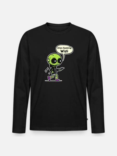 Alien Abduction Alien Seeking Wifi - Men's Premium Organic Long Sleeve Shirt - black