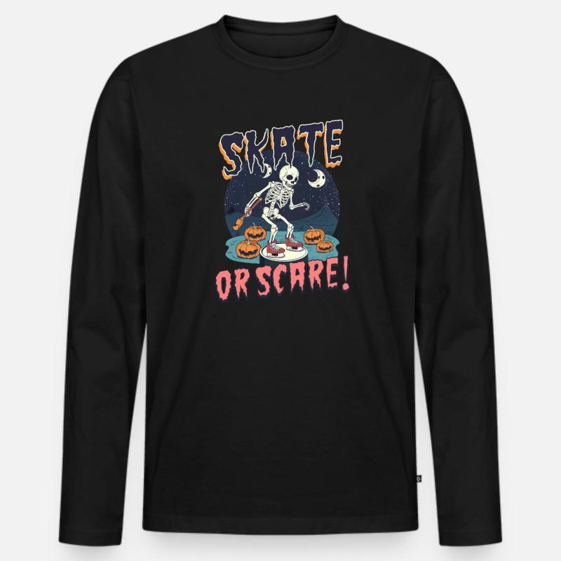 Halloween Eishockey Schlittschuh oder Schrecken! - Männer Premium Bio Langarmshirt - Schwarz