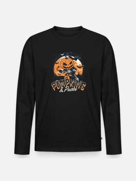 Halloween Eishockey Kürbisse & Pucks - Männer Premium Bio Langarmshirt - Schwarz