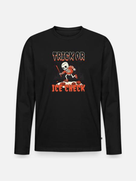 Halloween Eishockey Trick oder Eischeck - Männer Premium Bio Langarmshirt - Schwarz