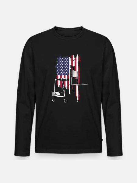 Gabelstapler Fahrer USA Flagge - Männer Premium Bio Langarmshirt - Schwarz