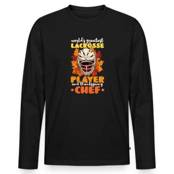 Thanksgiving Lacrosse Der Größte Spieler Und Koch - Männer Premium Bio Langarmshirt - Schwarz - Vorne - Nico (187cm)