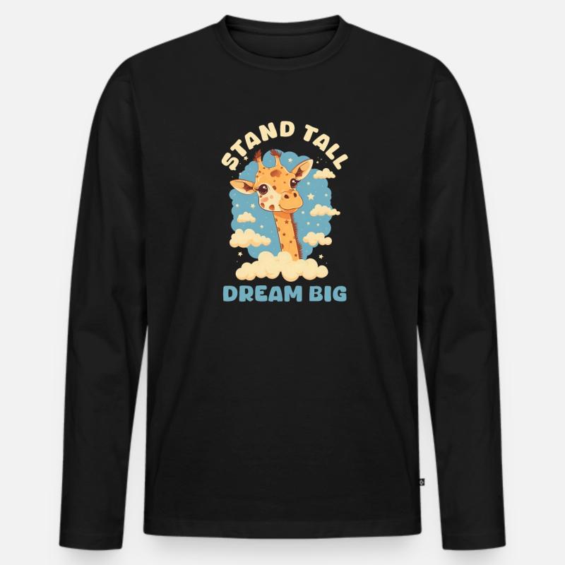 Giraffe steht aufrecht, träumt groß - Männer Premium Bio Langarmshirt - Schwarz