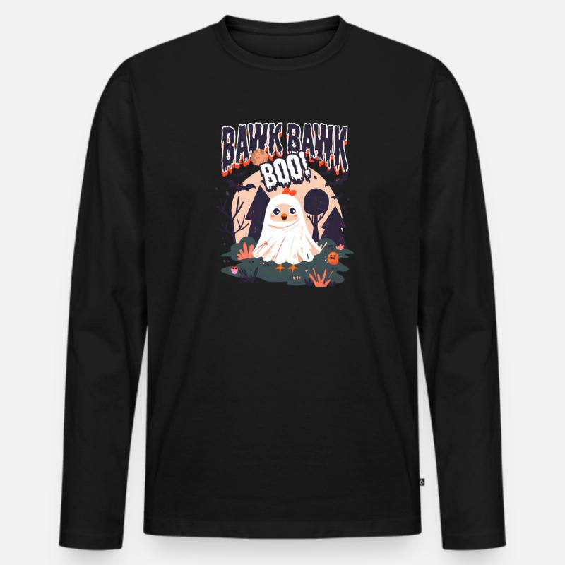 Halloween Hühnchen Bawk Bawk Buh! - Männer Premium Bio Langarmshirt - Schwarz