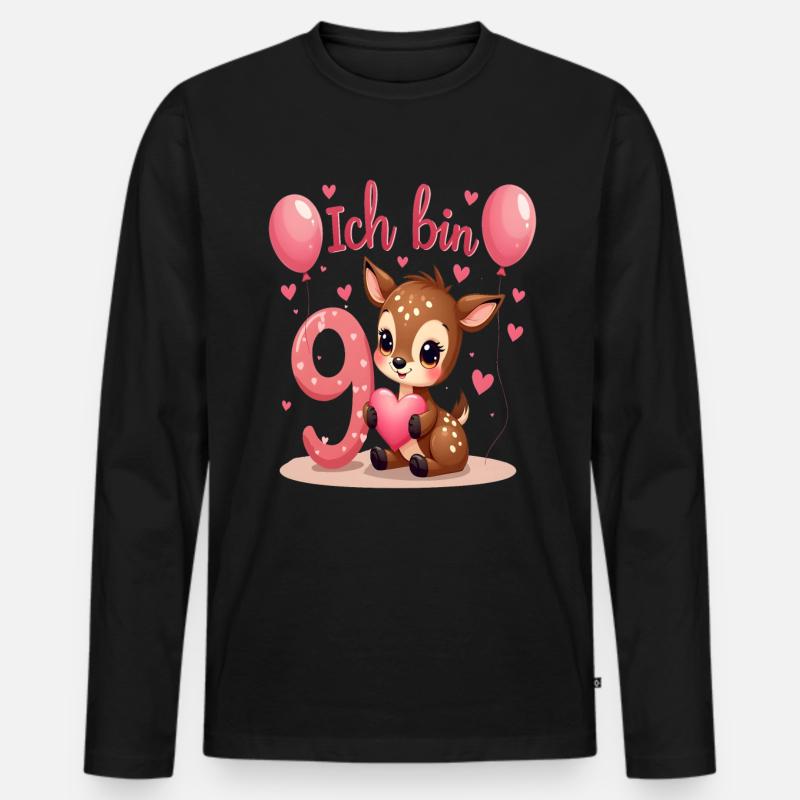 Süßes Reh Ich bin 9 Kinder 9. Geburtstag Mädchen - Männer Premium Bio Langarmshirt - Schwarz