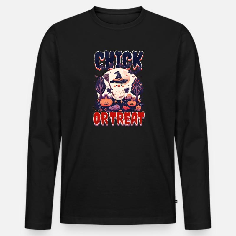 Halloween Huhn Küken oder Leckerli - Männer Premium Bio Langarmshirt - Schwarz