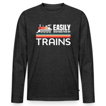 Facilement distrait par les trains Retro-Lok - T-shirt manches longues Premium bio Homme - anthracite chiné - Devant - Nico (187cm)