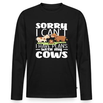 Désolé, j’ai des projets avec mes vaches - T-shirt manches longues Premium bio Homme - noir - Devant - Nico (187cm)