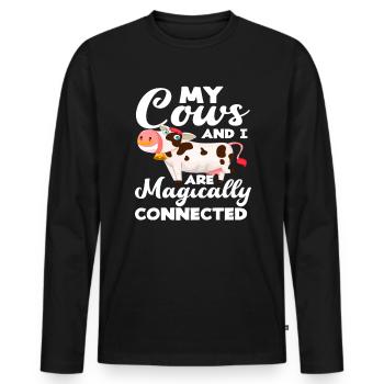 Mes vaches et moi sommes liées comme par magie - T-shirt manches longues Premium bio Homme - noir - Devant - Nico (187cm)