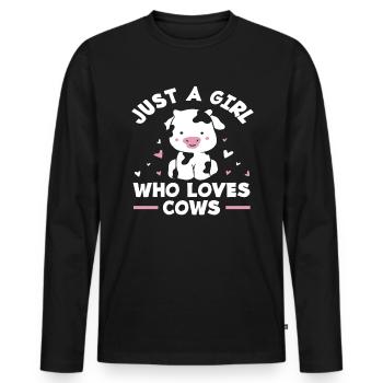 Juste une fille qui aime les vaches - T-shirt manches longues Premium bio Homme - noir - Devant - Nico (187cm)