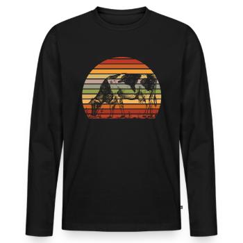 Illustration de vache rétro coucher de soleil - T-shirt manches longues Premium bio Homme - noir - Devant - Nico (187cm)