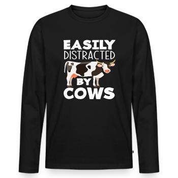 Facilement distrait par les vaches - T-shirt manches longues Premium bio Homme - noir - Devant - Nico (187cm)