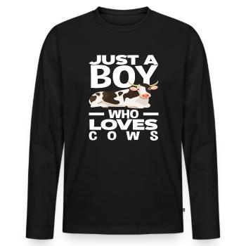 Un garçon qui aime les vaches - T-shirt manches longues Premium bio Homme - noir - Devant - Nico (187cm)